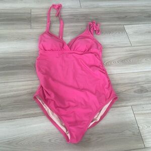 Isabel Maternity‎ Pink Ruched Tie Strap  Onepiece Swimsuit Size Medium